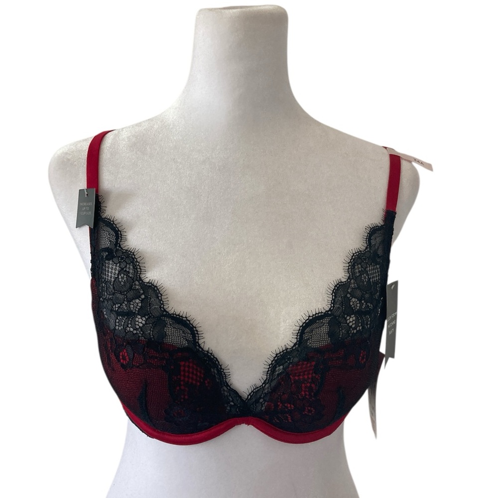 34A Ambrielle Black and Red Lace Underwire Bra Push Up